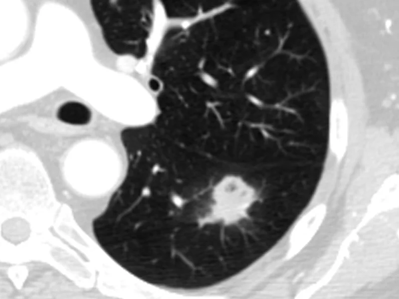 A real chest CT slice with four radiologists' outlines of one nodule in white and the box derived from them.
