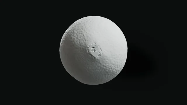 A navel orange rendered from its X-ray CT scan.