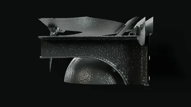 A section of an aircraft fuselage around a pressure bottle, rendered from its industrial CT scan.